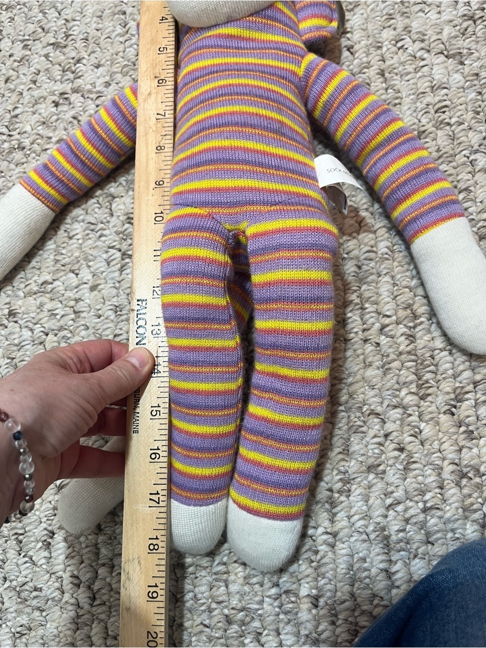 Striped Purple & Yellow Sock Monkey Plush Toy - Unbranded NWT rare vintage - Picture 11 of 11